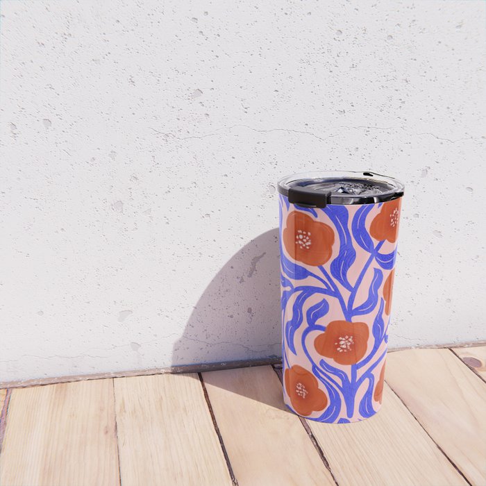 Bold Red Flowers And Blue Leaves Travel Mug Gallery Image 4