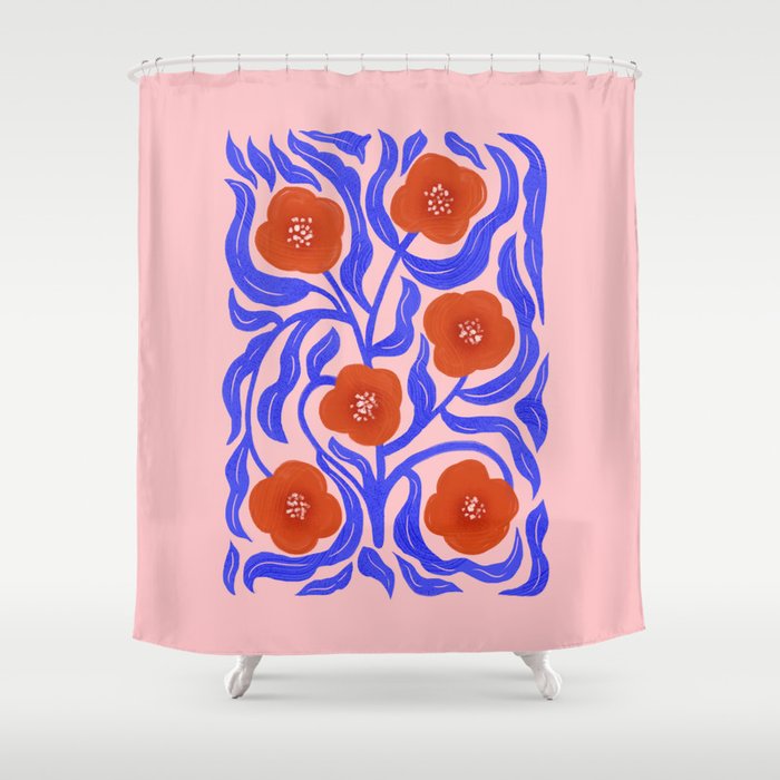Bold Red Flowers And Blue Leaves Shower Curtain Gallery Image 1