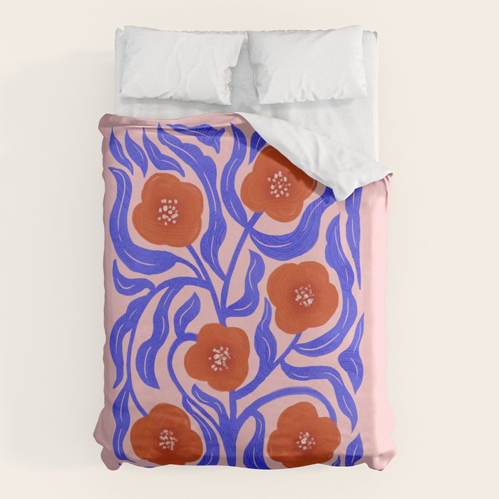 Bold Red Flowers And Blue Leaves Duvet Cover Gallery Image 1
