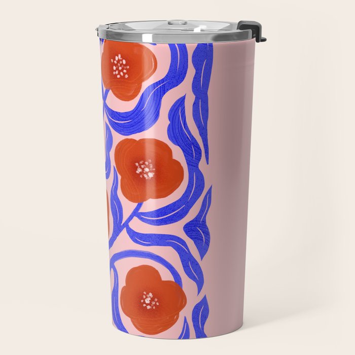 Bold Red Flowers And Blue Leaves Travel Mug Gallery Image 2