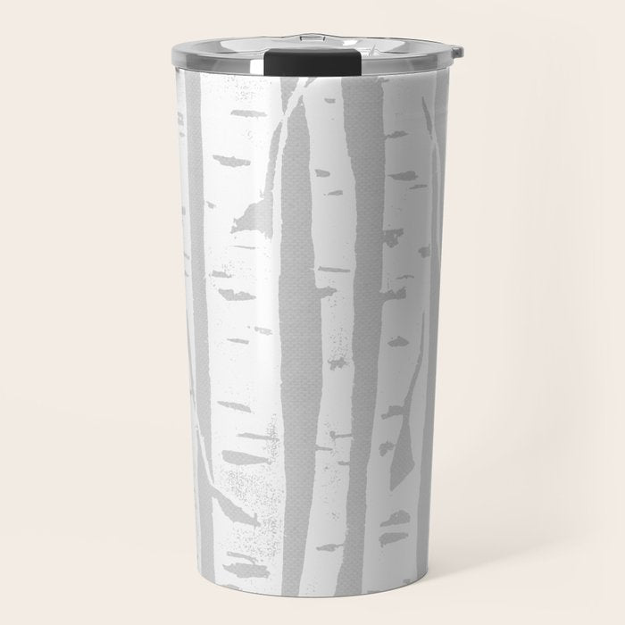 Woodcut Birches Grey Travel Mug Gallery Image 1