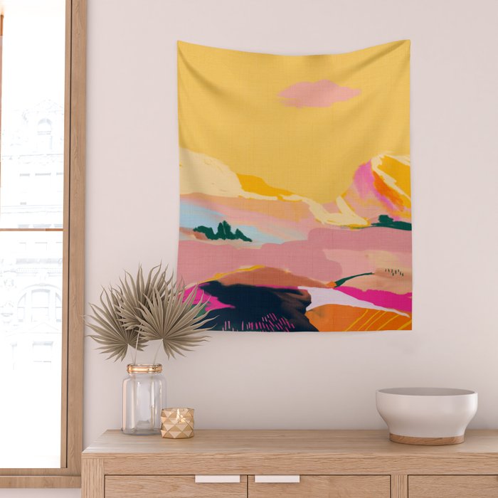 abstract pink dream cloud sky Wall Tapestry Gallery Image 2