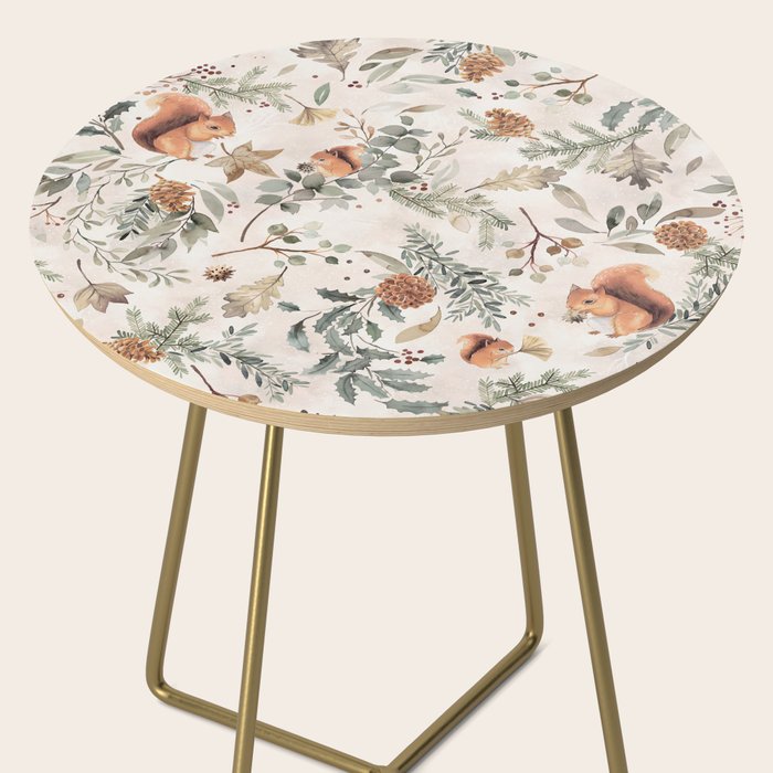 Harvest 2025 Woodland Squirrel Botanical Leaves Watercolor Ecru Side Table Gallery Image 2