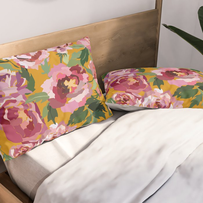 Happy peony with mustard yellow background Pillow Sham Gallery Image 2