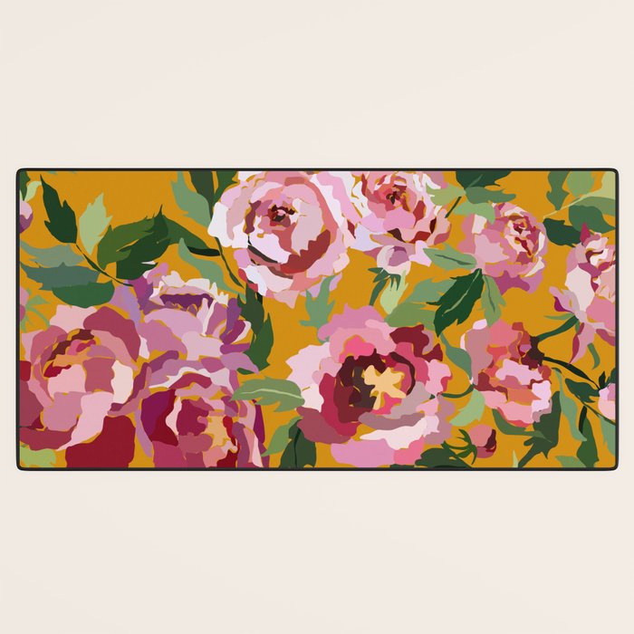 Happy peony with mustard yellow background Desk Mat Gallery Image 3