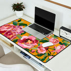 Happy peony with mustard yellow background Desk Mat Gallery Image 2