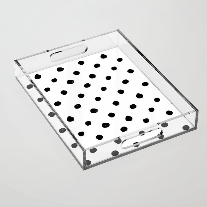 Hand Drawn Polka Dots â Black and White Ink Art Acrylic Tray Gallery Image 1