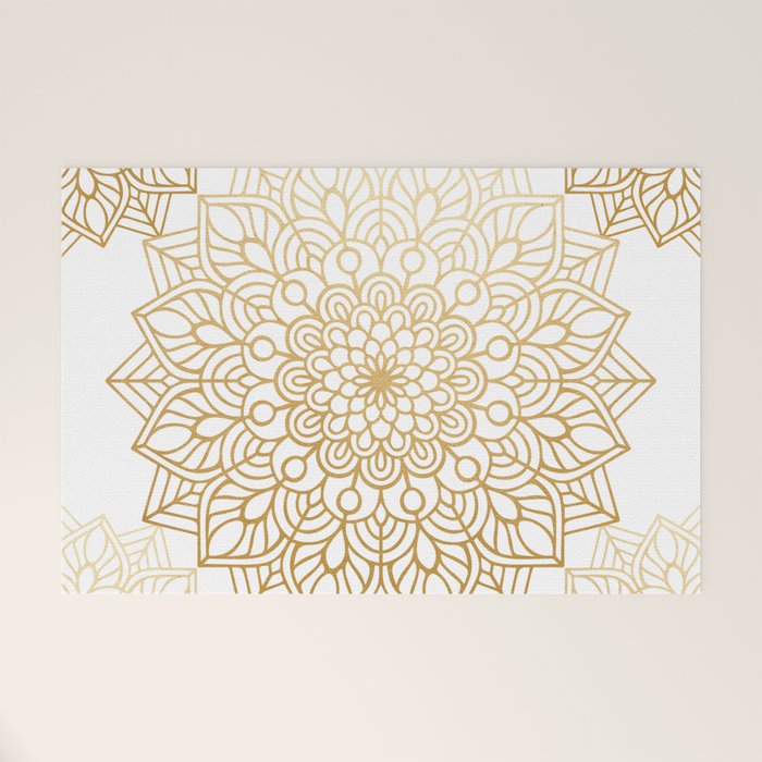Beautiful White & Gold Mandala Pattern Welcome Mat Gallery Image 1