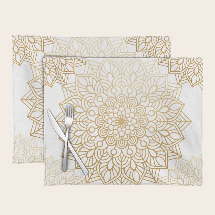 Beautiful White & Gold Mandala Pattern Placemat Gallery Image 1