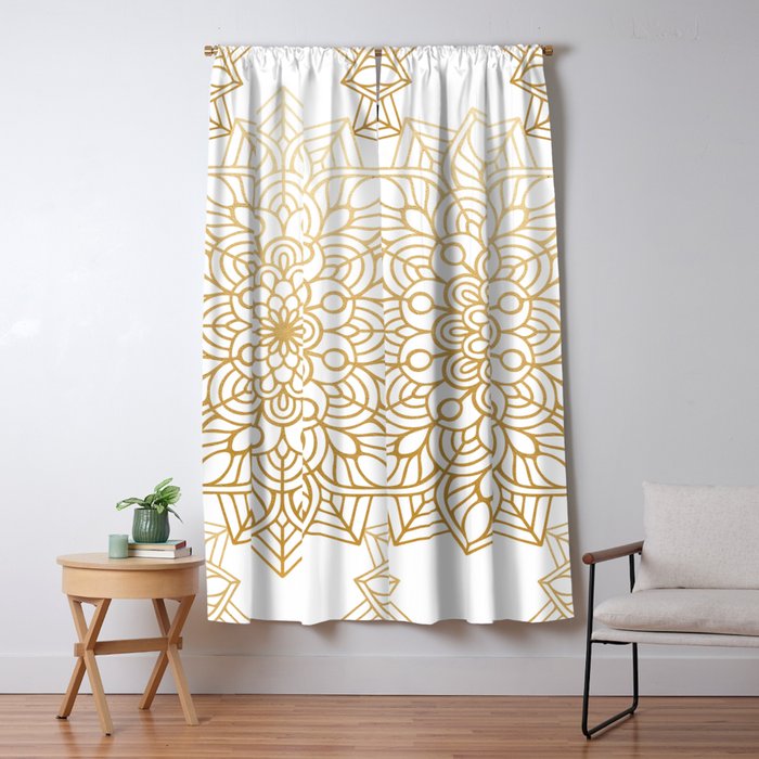 Beautiful White & Gold Mandala Pattern Window Curtain Gallery Image 1