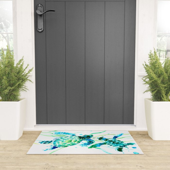 Sea Turtles, Turquoise blue Design Welcome Mat Gallery Image 3