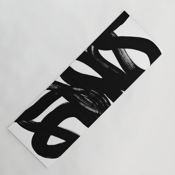 Swirl Black & White Minimalist Abstract Mid century Ink Art Dark Brush Strokes Yoga Mat Gallery Image 1