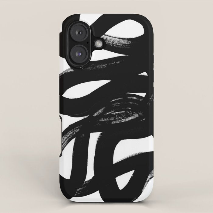Swirl Black & White Minimalist Abstract Mid century Ink Art Dark Brush Strokes iPhone Case Gallery Image 1