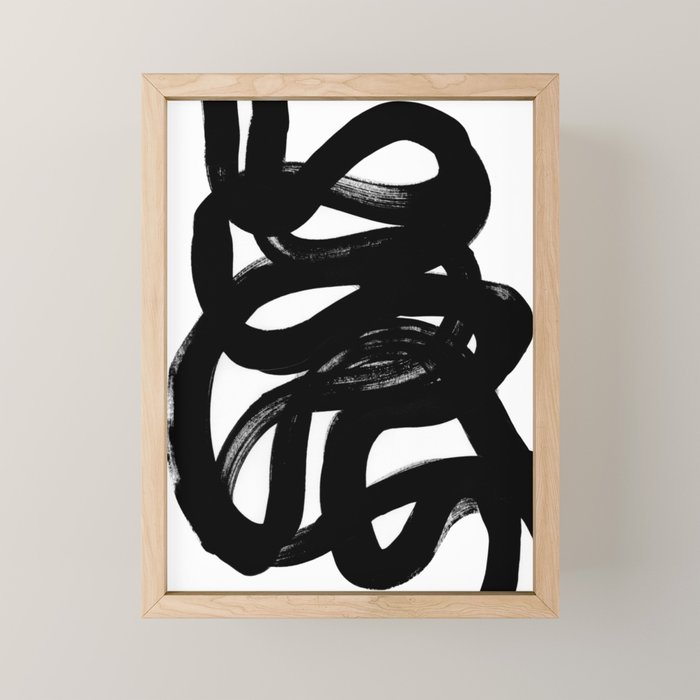 Swirl Black & White Minimalist Abstract Mid century Ink Art Dark Brush Strokes Mini Art Print Gallery Image 1