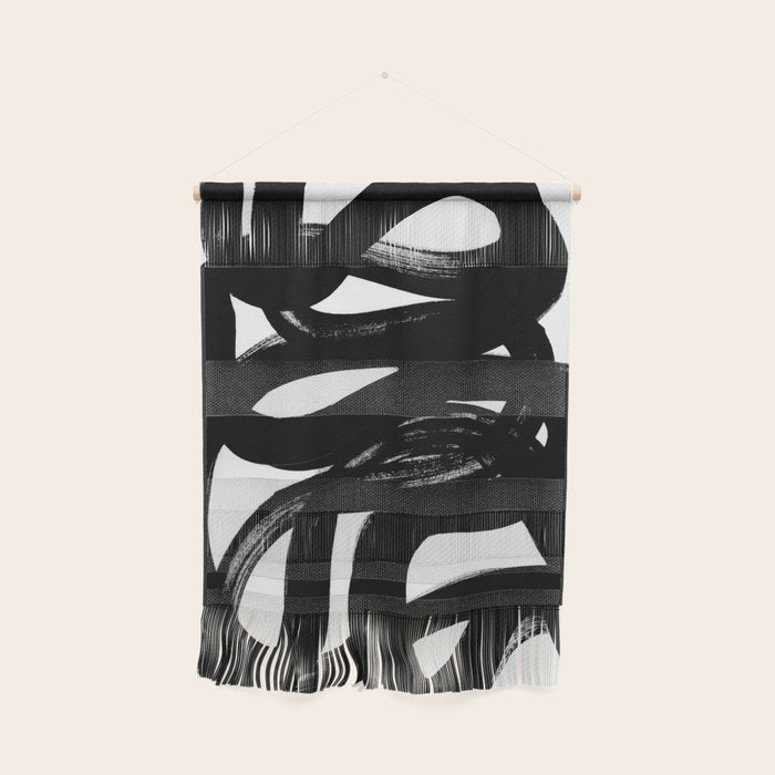 Swirl Black & White Minimalist Abstract Mid century Ink Art Dark Brush Strokes Wall Hanging Gallery Image 1