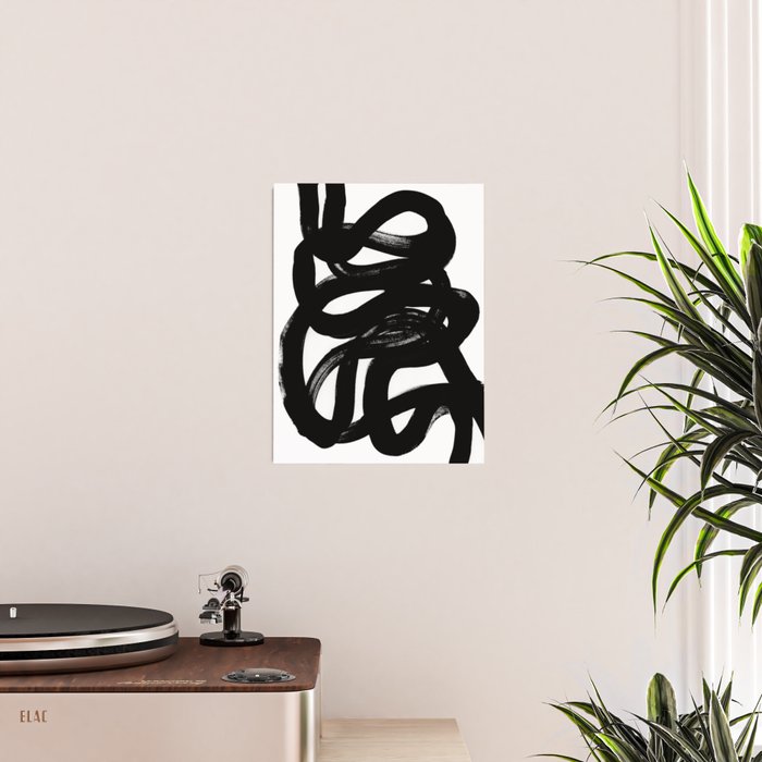 Swirl Black & White Minimalist Abstract Mid century Ink Art Dark Brush Strokes Poster Gallery Image 2