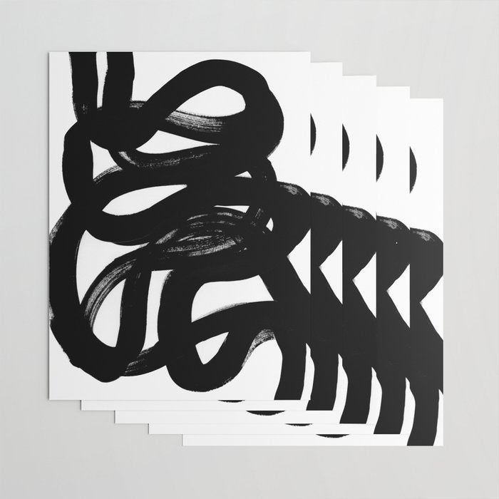Swirl Black & White Minimalist Abstract Mid century Ink Art Dark Brush Strokes Wrapping Paper Gallery Image 3