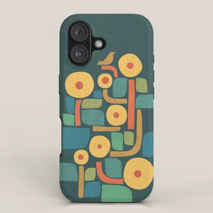 Bird in mid-century garden iPhone Case Gallery Image 1