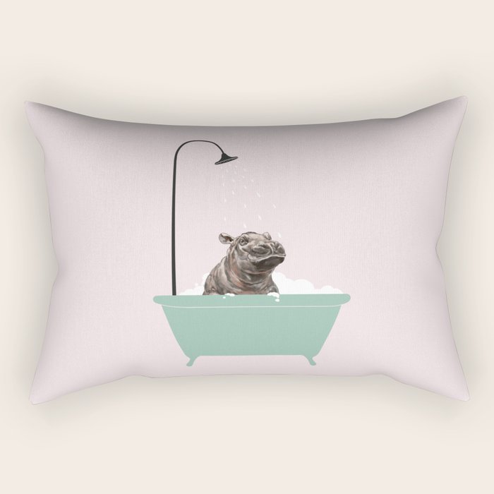 Hippo Enjoying Bubble Bath Rectangular Pillow Gallery Image 1