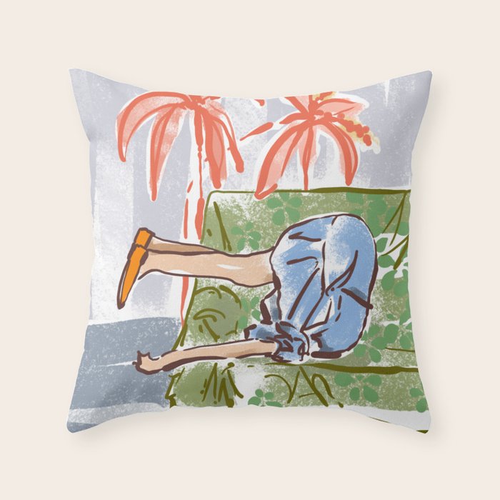 Exhausted woman in a blue dress Throw Pillow Gallery Image 6