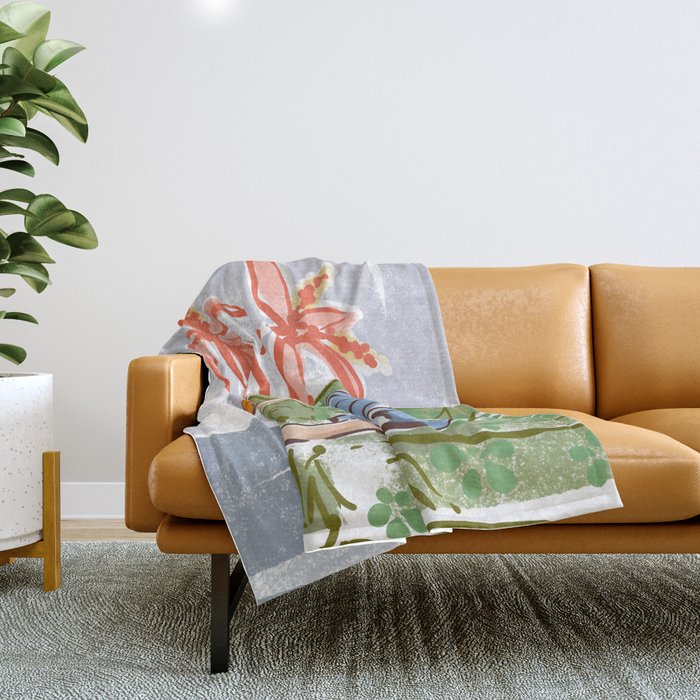 Exhausted woman in a blue dress Throw Blanket Gallery Image 1