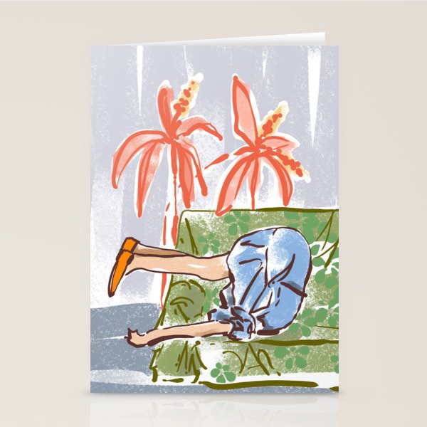 Exhausted woman in a blue dress Stationery Card Gallery Image 2