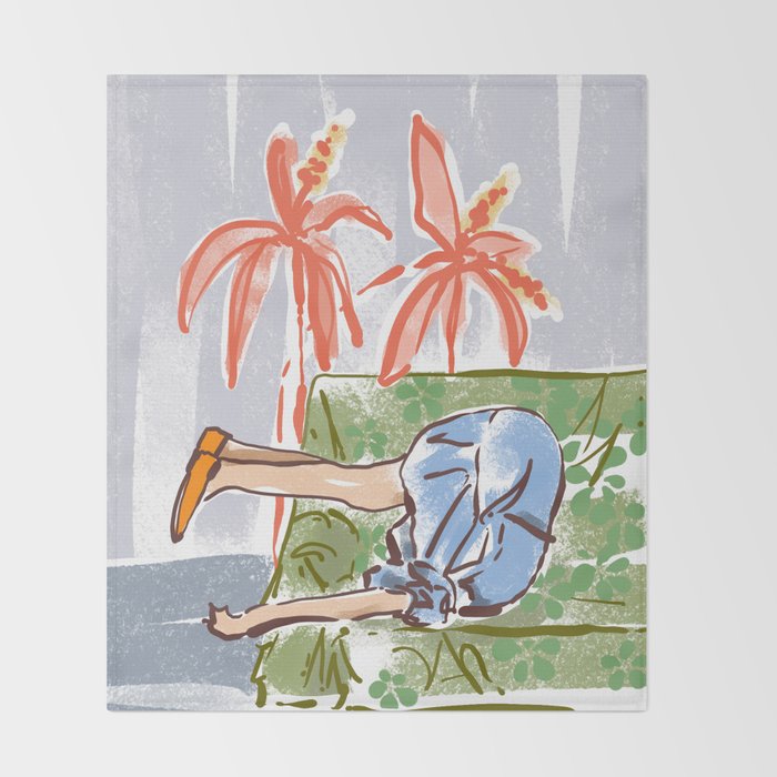 Exhausted woman in a blue dress Throw Blanket Gallery Image 2