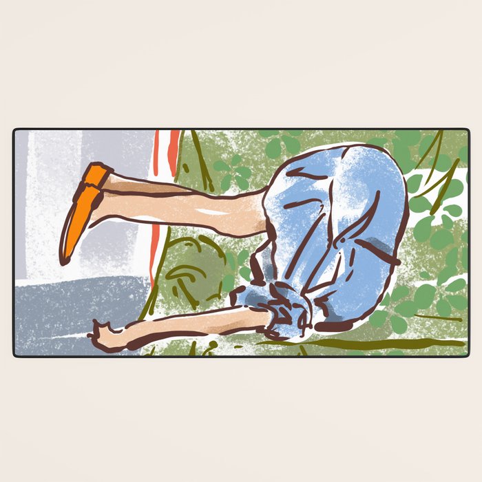 Exhausted woman in a blue dress Desk Mat Gallery Image 3