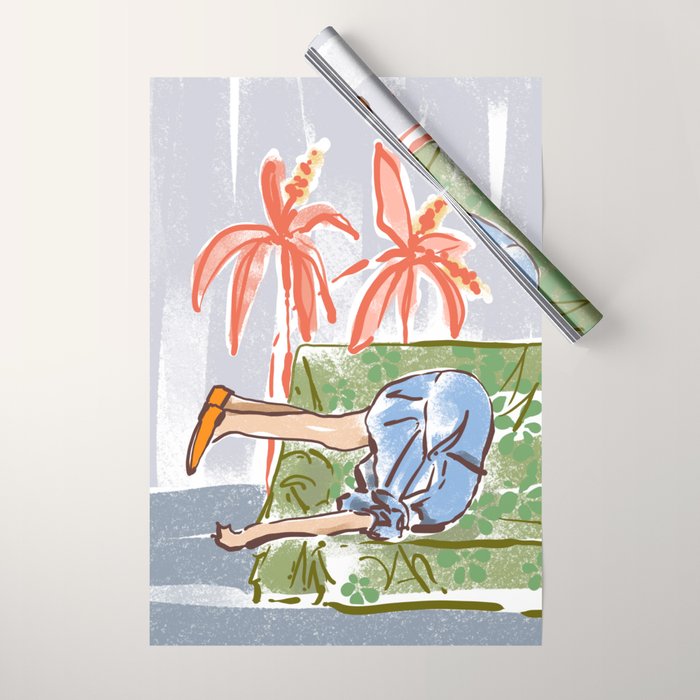 Exhausted woman in a blue dress Wrapping Paper Gallery Image 1