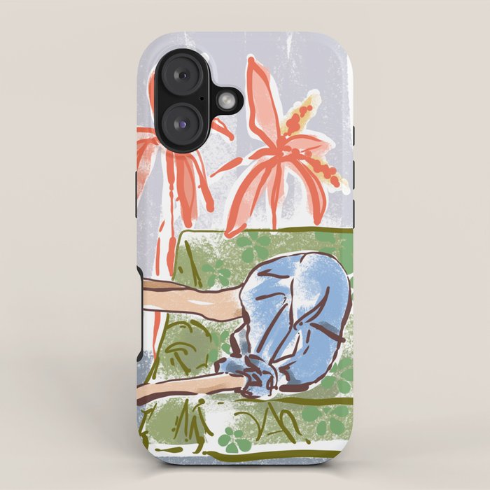 Exhausted woman in a blue dress iPhone Case Gallery Image 1