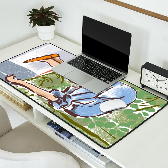 Exhausted woman in a blue dress Desk Mat Gallery Image 2