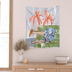 Exhausted woman in a blue dress Wall Tapestry Gallery Image 2