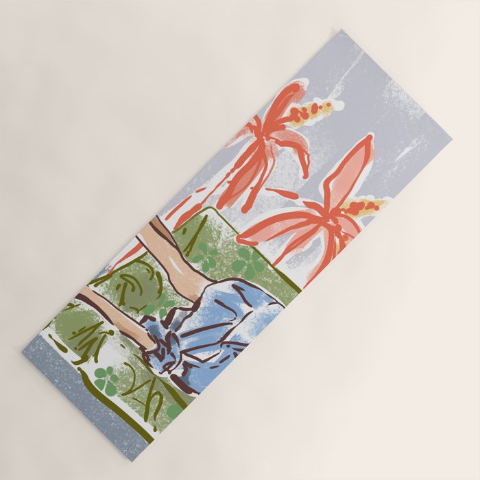 Exhausted woman in a blue dress Yoga Mat Gallery Image 1