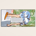 Exhausted woman in a blue dress Desk Mat Gallery Image 1