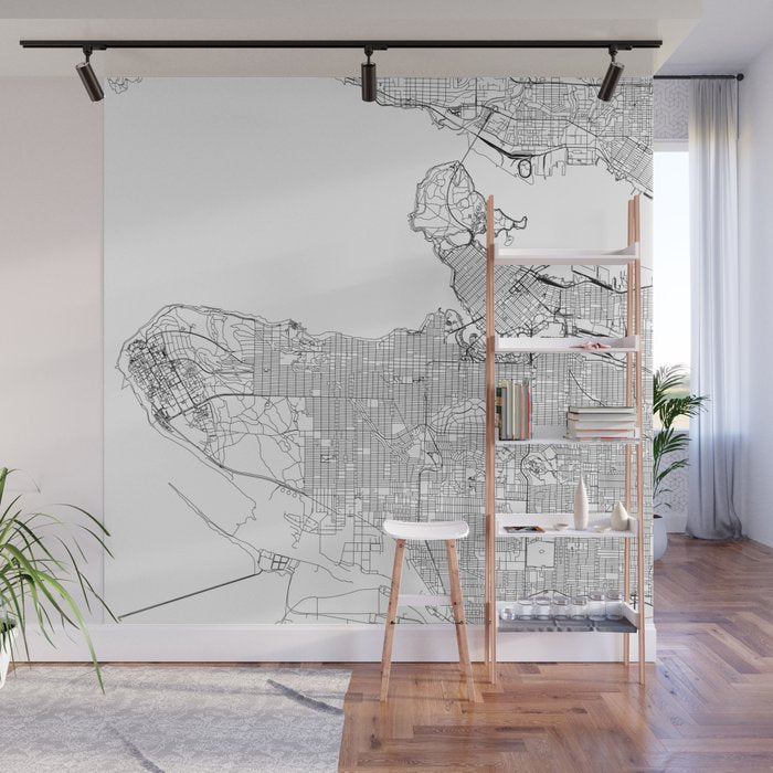 Vancouver White Map Wall Mural Gallery Image 1