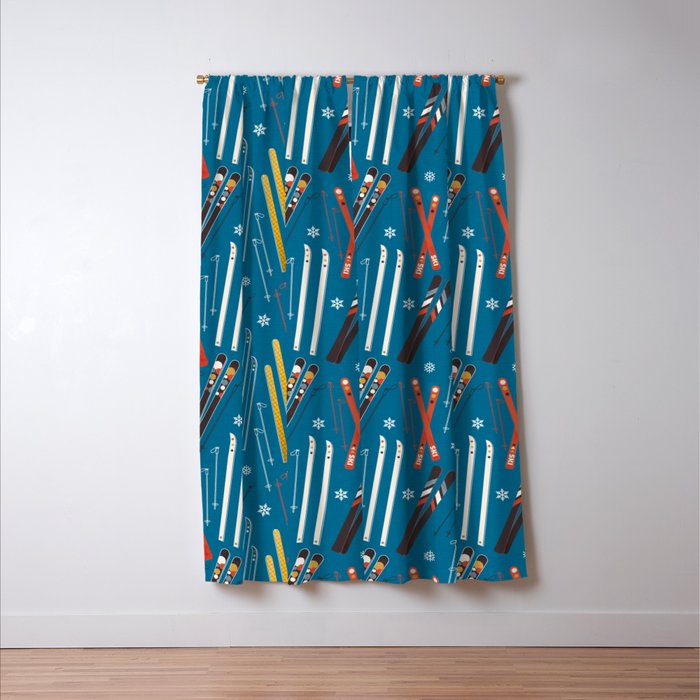 Nostalgic Winter Ski Scene Retro Holiday Pattern Window Curtain Gallery Image 3