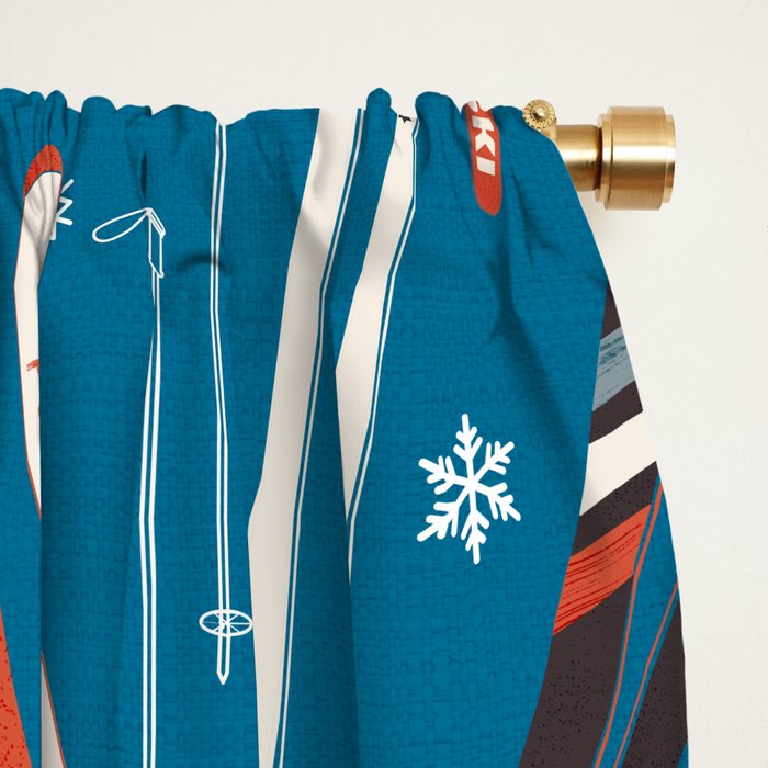 Nostalgic Winter Ski Scene Retro Holiday Pattern Window Curtain Gallery Image 2