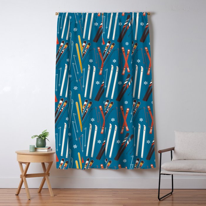 Nostalgic Winter Ski Scene Retro Holiday Pattern Window Curtain Gallery Image 5