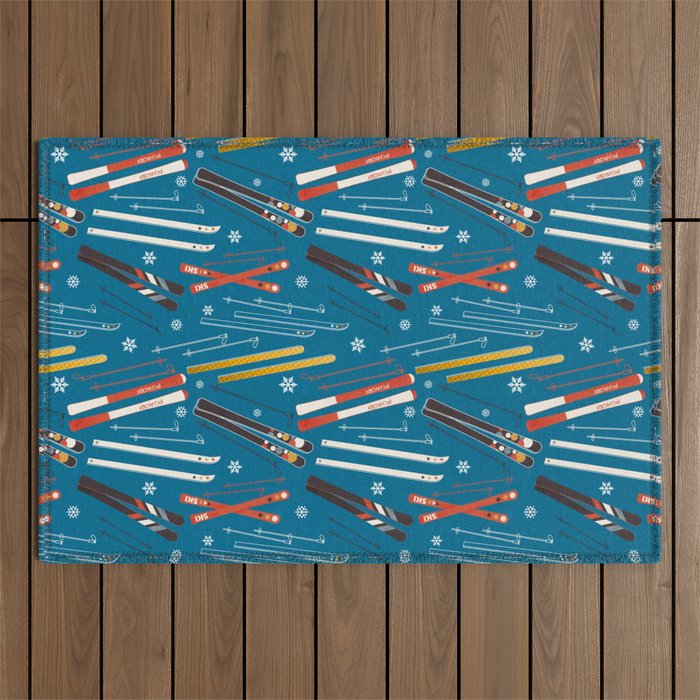 Nostalgic Winter Ski Scene Retro Holiday Pattern Outdoor Rug
