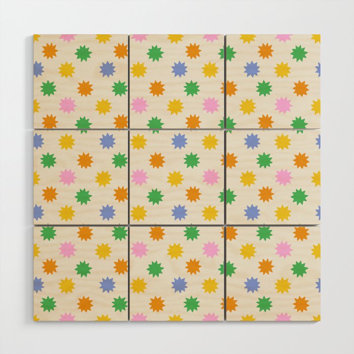 Colorful star shpe cartoon pattern Wood Wall Art Gallery Image 1