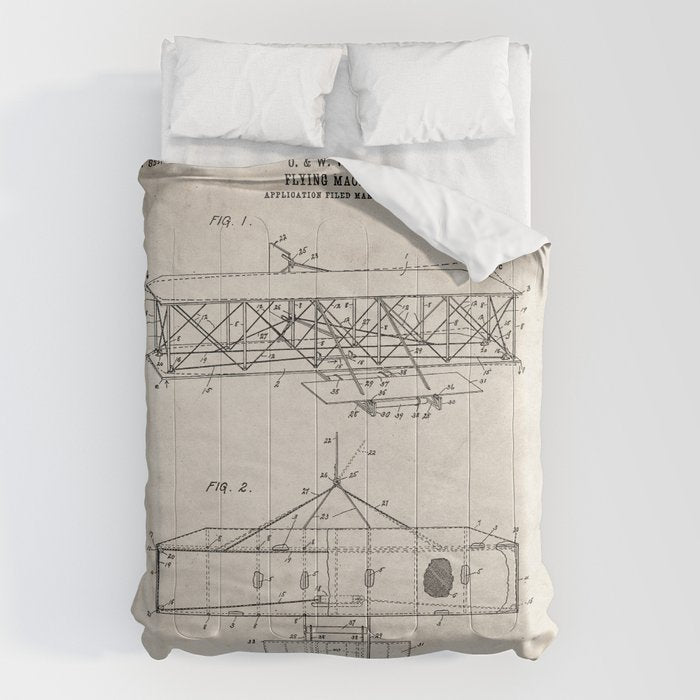 Wright Brother's Airplane Patent - Aviation History Art - Antique Comforter Gallery Image 1