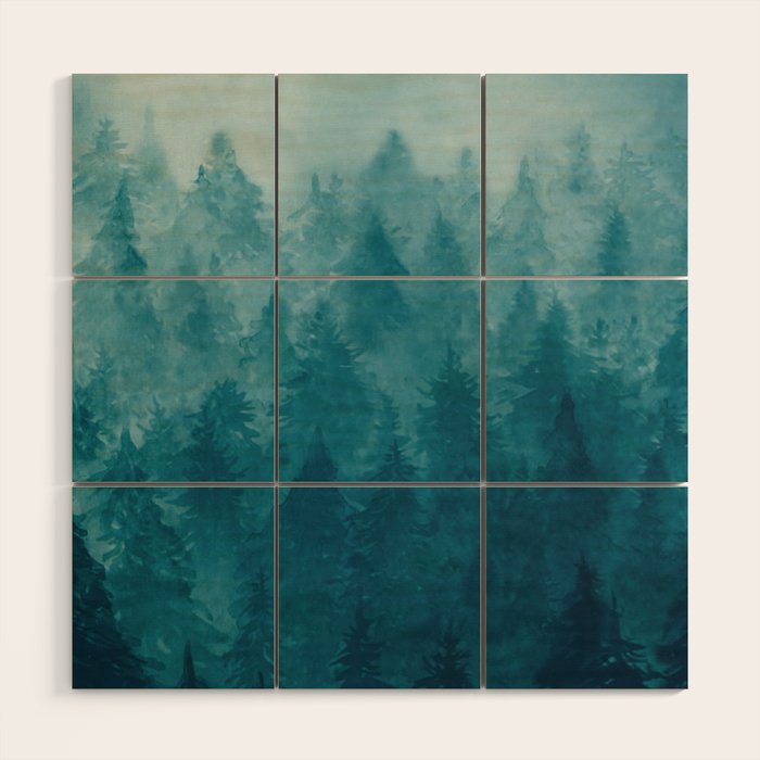 Misty Pine Forest Wood Wall Art Gallery Image 1