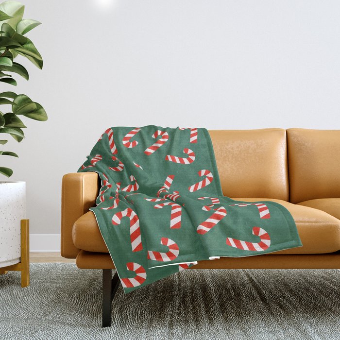 Candy Canes - Green Throw Blanket Gallery Image 1