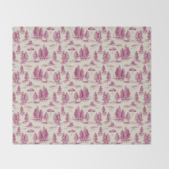 Magenta Alien Abduction Toile De Jouy Pattern Throw Blanket Gallery Image 2