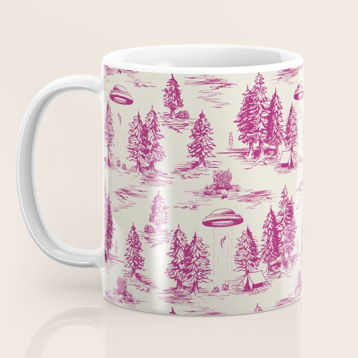 Magenta Alien Abduction Toile De Jouy Pattern Coffee Mug Gallery Image 3