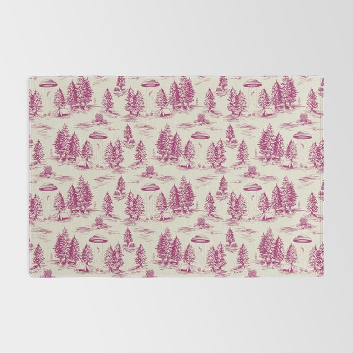 Magenta Alien Abduction Toile De Jouy Pattern Rug Gallery Image 2