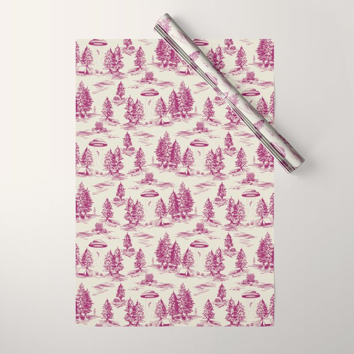 Magenta Alien Abduction Toile De Jouy Pattern Wrapping Paper Gallery Image 1