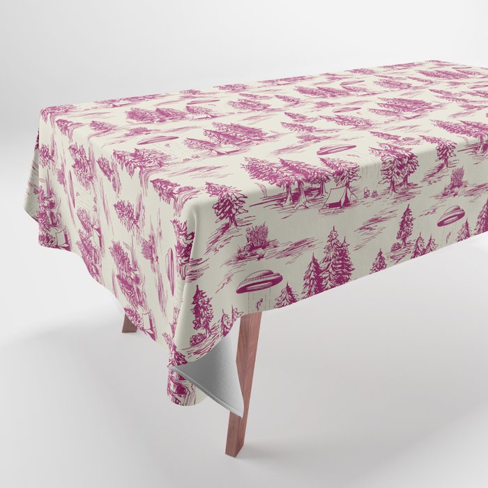 Magenta Alien Abduction Toile De Jouy Pattern Tablecloth Gallery Image 1