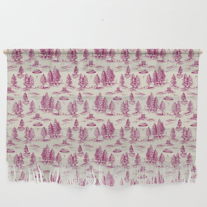 Magenta Alien Abduction Toile De Jouy Pattern Wall Hanging Gallery Image 1