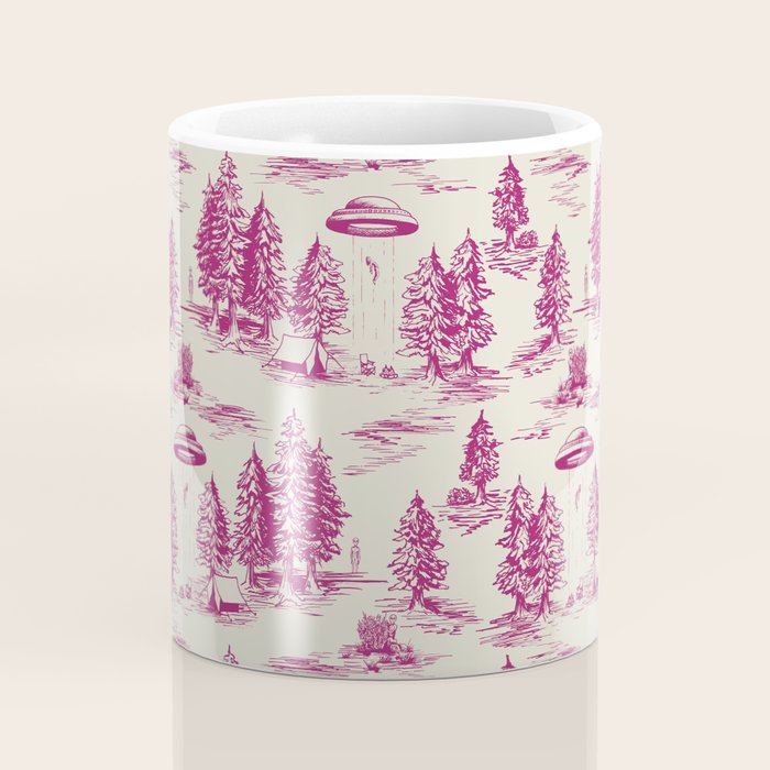 Magenta Alien Abduction Toile De Jouy Pattern Coffee Mug Gallery Image 4
